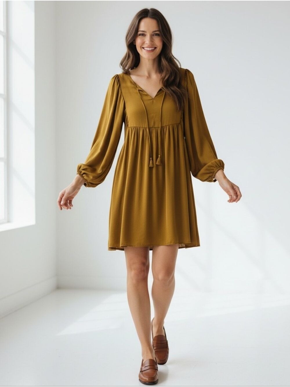 Easel Los Angeles Dress Large Hot Mustard 3/4 Sleeve - Picture 7 of 7